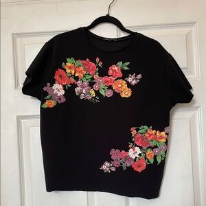 Zara Black Floral Short Sleeve Top